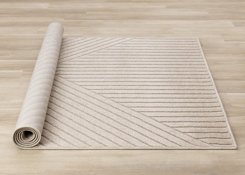 Tapis design a rayures angulaires beige Oslo, 7'10\" x 10'6\"