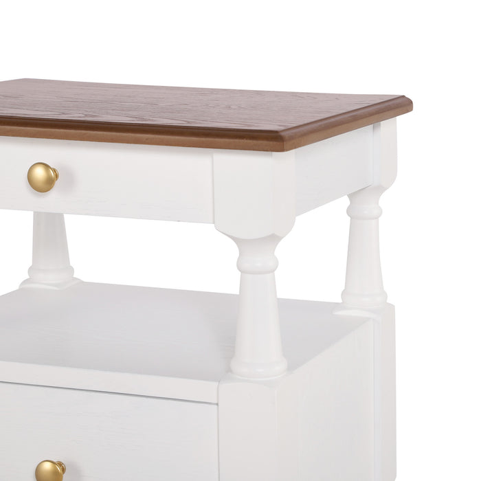 Emma Table de Nuit en Bois a 2 Tiroirs pour Chambre a Coucher avec Pieds Antiderapants, Blanc Lait