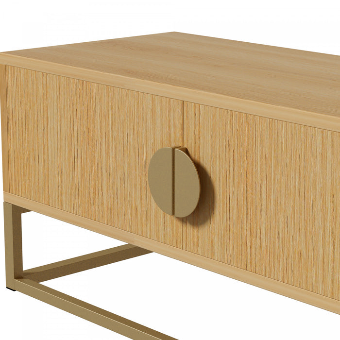 Aspect Meuble TV Moderne 70.8 po avec Finition Bois Graine et Charnieres a Fermeture Amortie, Naturel