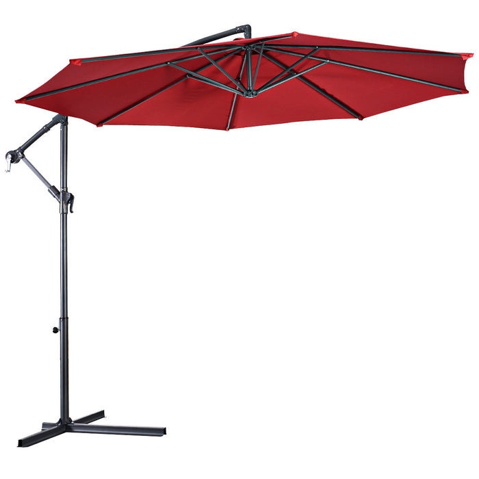 Costway Parasol suspendu 10' pour patio, ombre solaire decalee avec base T Croix Marche Bourgogne