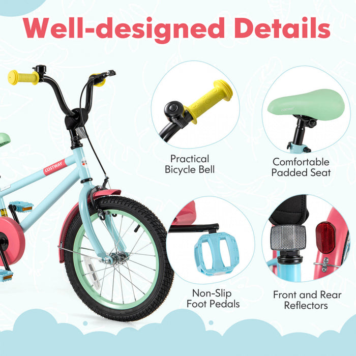 Costway 16\" Velo Pour Enfants Avec Guidon Reglable De Selle Roues D'entrainement Amovibles Frein A Main Rouge