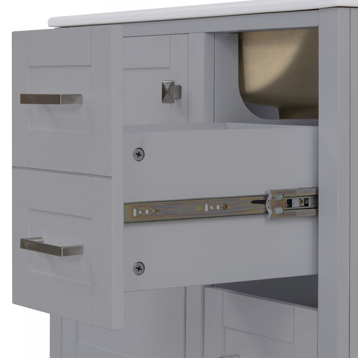 Oliver Meuble-lavabo de salle de bain en bois massif avec lavabo integre et rangement intelligent, gris