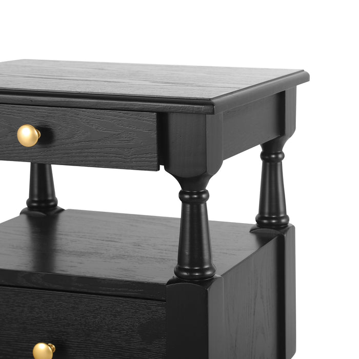 Emma Table de Nuit en Bois a 2 Tiroirs pour Chambre a Coucher avec Pieds Antiderapants, Noir