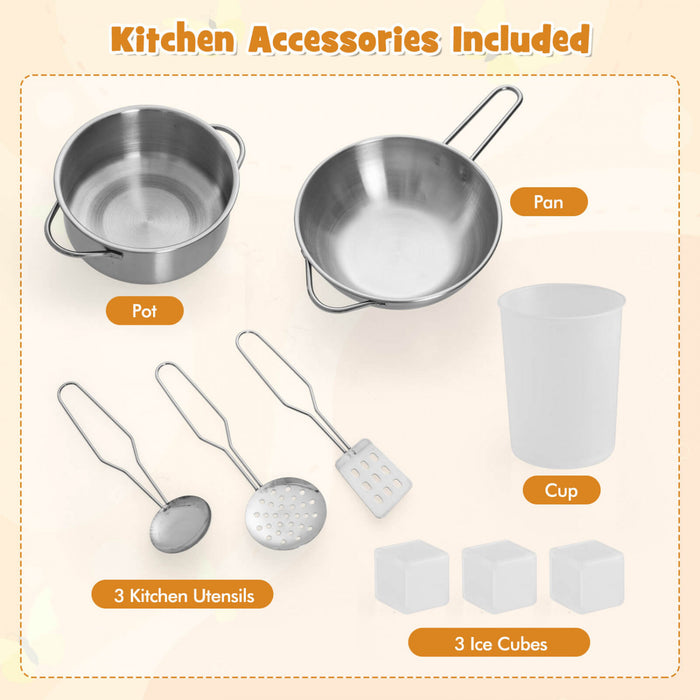 Costway Pretendre Jouer Cuisine Pour Enfants Tout Petit Enfant Age De 3 + Jeu De Jouet En Bois Avec Capuchon Gamme Marron