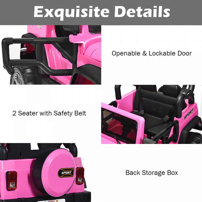 Voiture Pour Enfants 2 Places 12v, Pick-up Telecommande Avec Compartiment De Rangement, Coloris Rose
