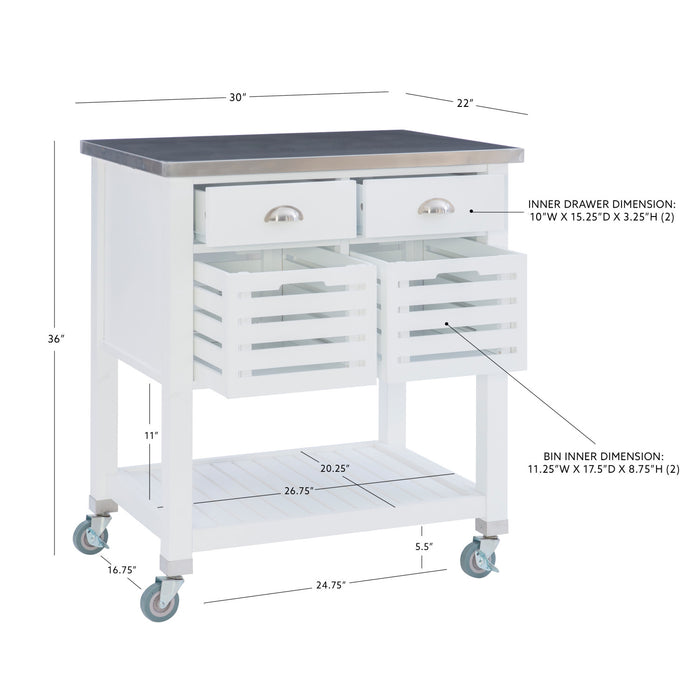 Chariot-bar de rangement Robbin en bois pour la cuisine - blanc