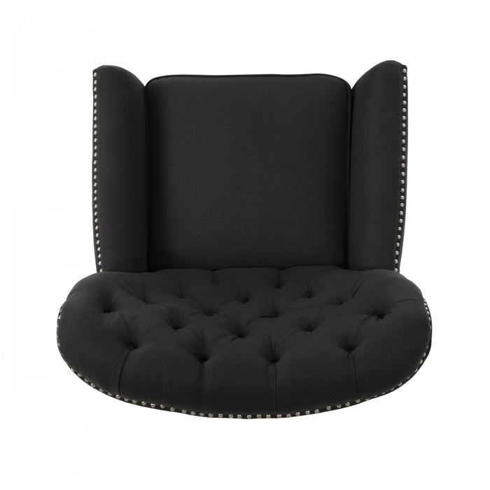 Lily Fauteuil Relax Inclinable A Dossier Inclinable En Tissu Aspect Lin Avec Clous Decoratifs, Gris Fonce Antique