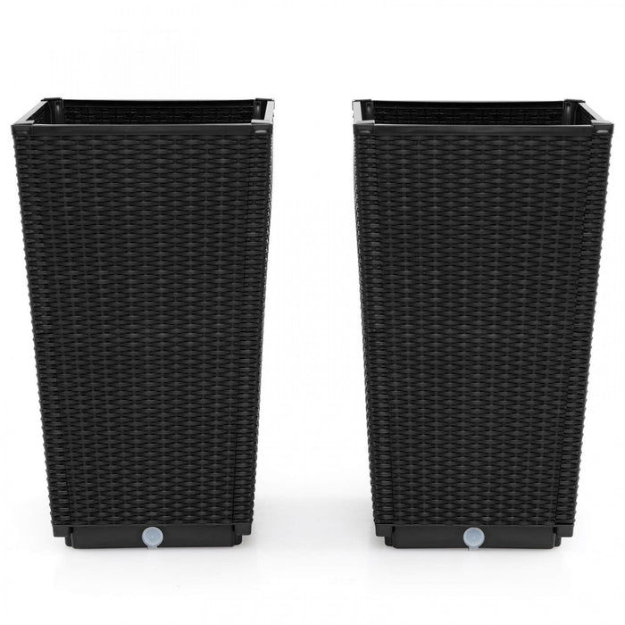 Costway 23 \"planteurs Hauts Ensemble De 2 Pot De Plante En Mousse De Rattan Pot D'arbre Auto-arrosant Noir