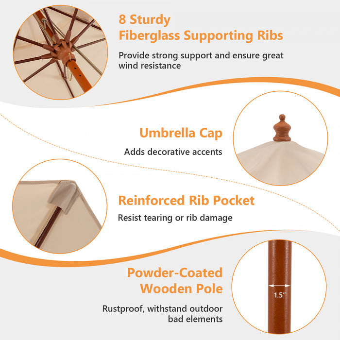 Costway Parasol de marche a poulie en corde 9,5FT avec baleines en fibre de verre Beige