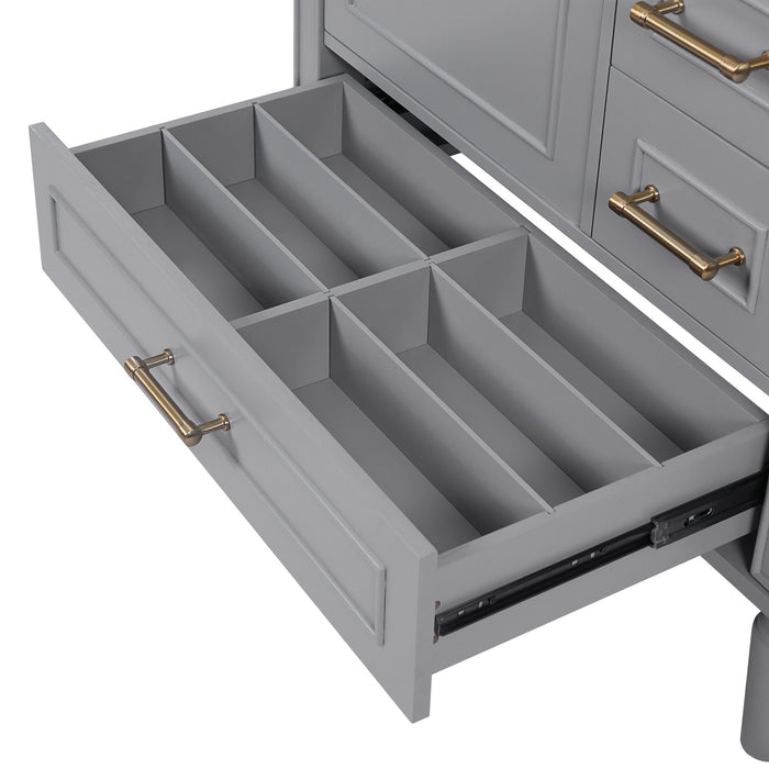 Emerson Meuble de salle de bain 30 pouces avec vasque en ceramique et trois tiroirs, Gris