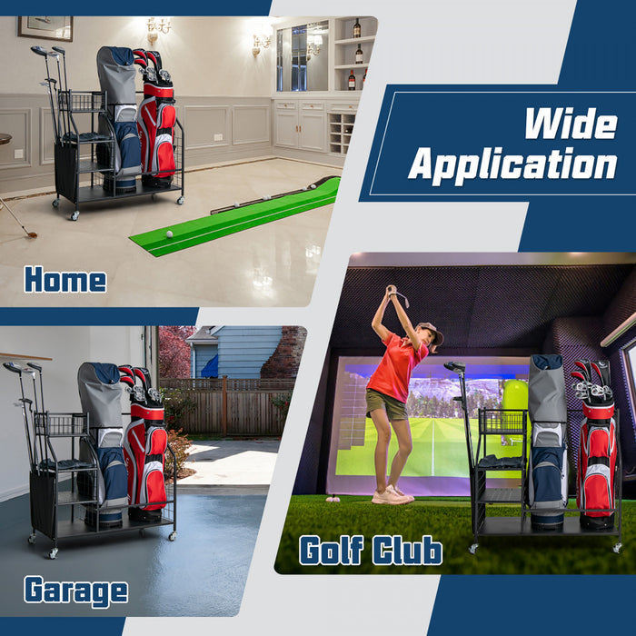 Support De Rangement Pour Sac De Golf Pour Garage, Double Organisateur De Sac De Golf Avec Roues Universelles Verrouillables, Organisateur De Stockage Supplementaire Pour Clubs De Golf Et Autres Equipements De Golf, Support Pour Sac De Golf Avec Support Pour Clubs De Golf