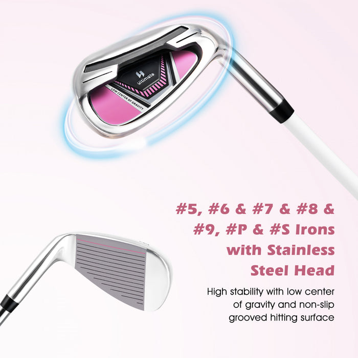 Ultimate Femmes Complete Golf Club Set Golf Club Package Set Avec Capuchon De Pluie, Main Droite Rose