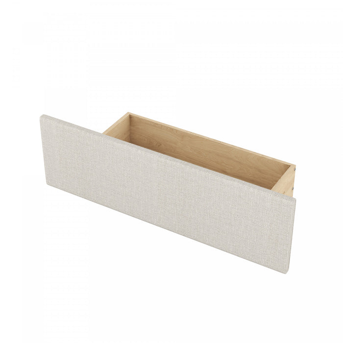 Sophie – Lit Plateforme Rembourre En Tissu Aspect Lin Avec Lit Gigogne Et Tiroirs De Rangement, Format Grand, Beige