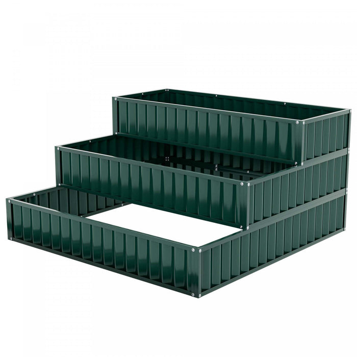 Lit De Jardin Eleve De 3 Niveaux De Costway 2 Pcs, Boite De Planteur Exterieure Elevee De Metal De 47 Po X 47 Po X 24 Po Vert