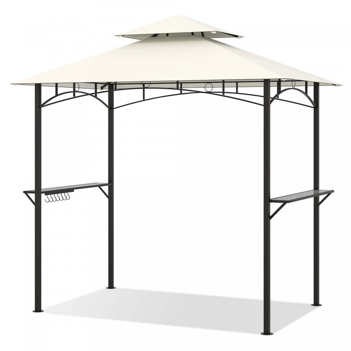 Costway 8’ X 5’ Grill Gazebo Avec 2 Etageres 7 Crochets Cadre En Metal Soft Top Beige