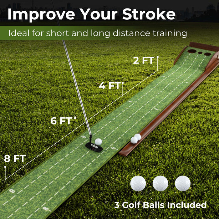 Costway Mettre Vert Pratique Golf Mettre Tapis Avec Auto Ball Retour Et 2 Tailles De Trou