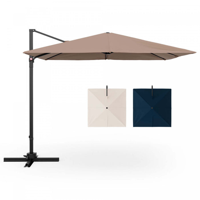 Costway Parasol suspendu carre cantilever 9,5FT avec 2 niveaux, rotation 360° pour patio exterieur couleur cafe