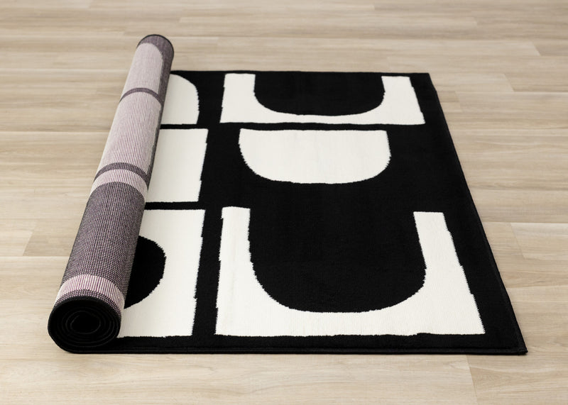 Motif geometrique dynamique noir et blanc Florence, 6'7\" x 9'6\"