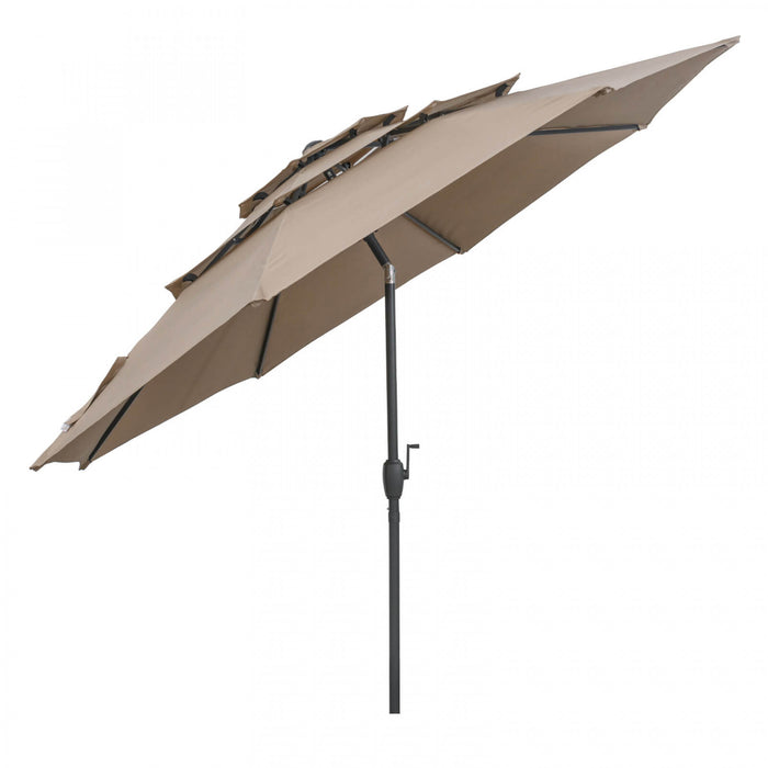 Costway Parasol de patio ventile a 3 niveaux de 10 pieds, grand parasol de table de marche, ombre solaire exterieure marron