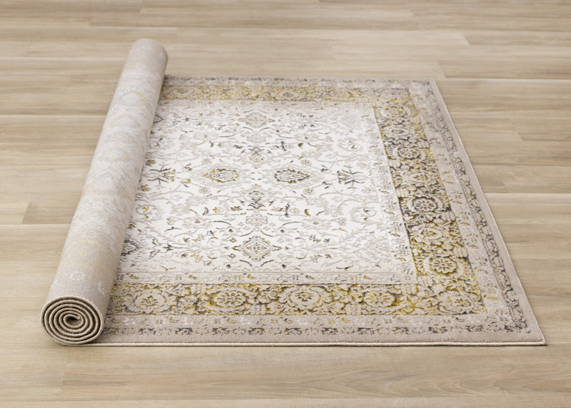 Tapis Zaris creme, jaune et noir elegant classique, 7'10\" x 10'6\"