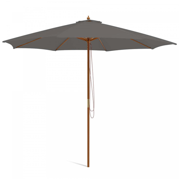 Parasol de marche en bois Costway 10 pieds avec poulie et 8 baleines en bambou, tissu d'ombrage gris
