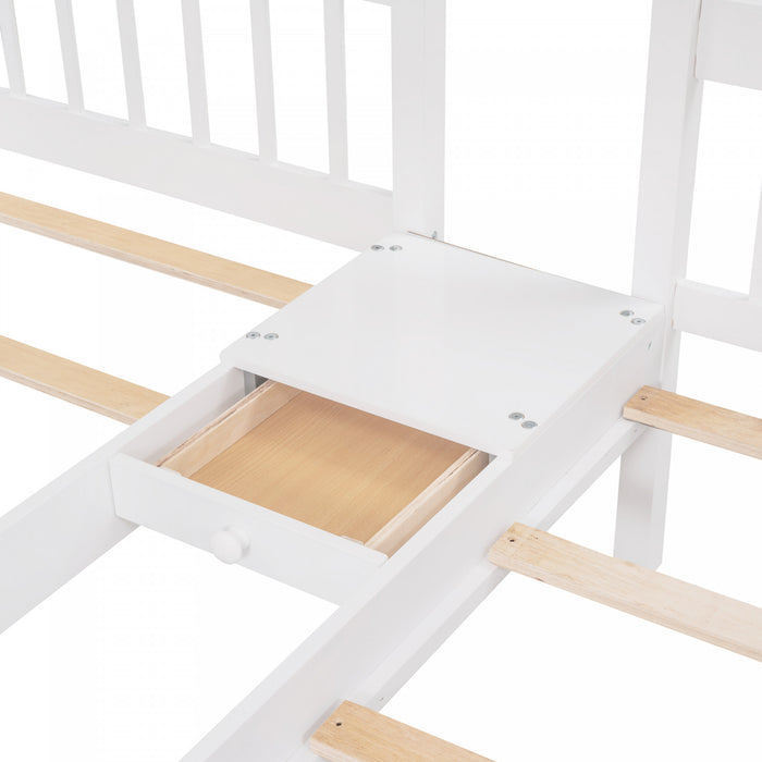 Lit Superpose Triple Simple Claire En Bois Massif Avec Tiroirs Et Barrieres De Securite - Blanc