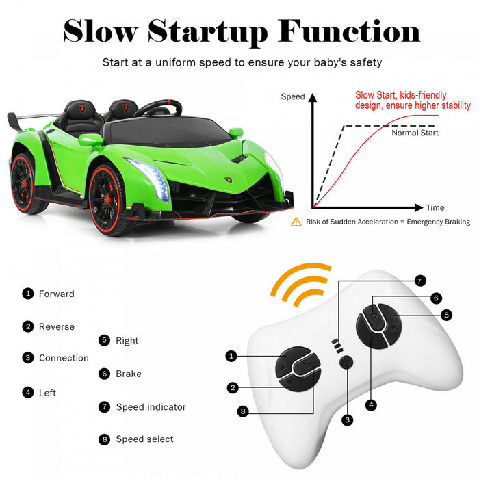 Costway 12v 2-siege Lamborghini Enfants Sous Licence Sur La Voiture W / RC & Swing Fonction Vert