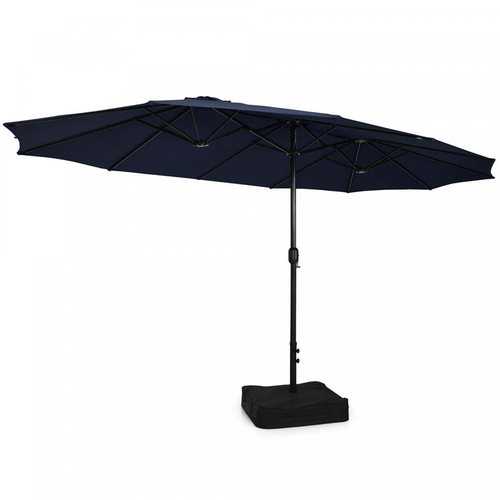 Parasol double face Costway de 15 pieds avec commande par manivelle, base de marche, couleur marine