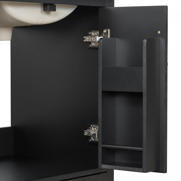 Meuble de salle de bain moderne Colin 24 pouces avec lavabo ceramique et rangement, noir
