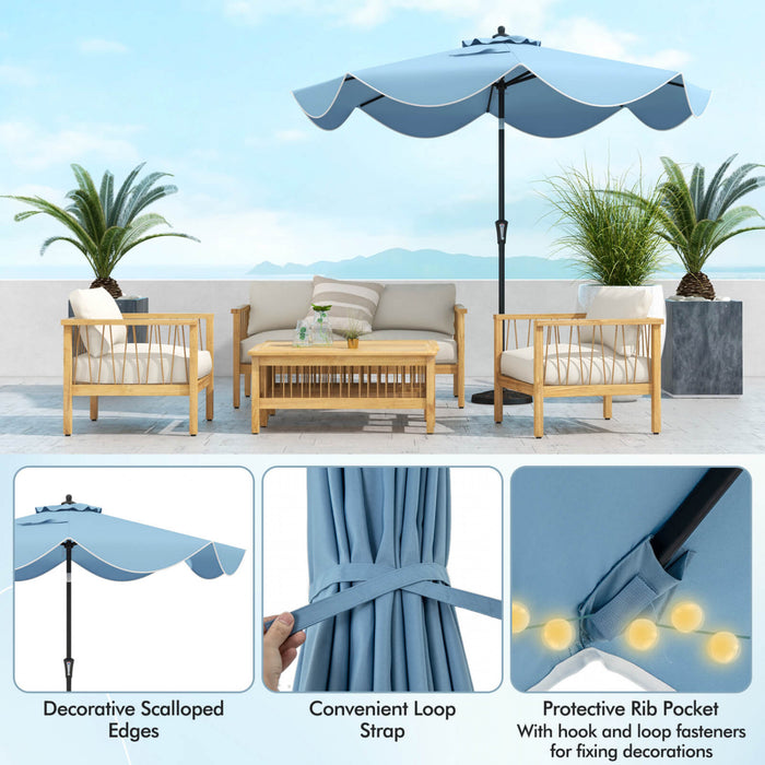 Parasol de patio Costway 9 pieds a deux niveaux de style marche avec manivelle et 8 baleines, marine