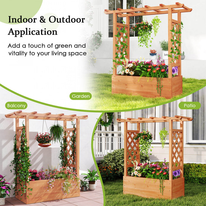 Costway 1 Pcs Lit De Jardin En Bois Eleve Avec Trellis Et Toit Suspendu Drainage Eleve Planter Boite