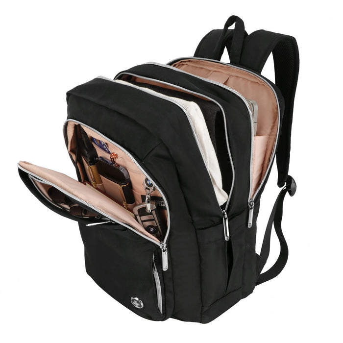 Sac a dos intelligent Swissdigital Design KATY ROSE - Rucksack avec port de chargement integre - Noir Platine