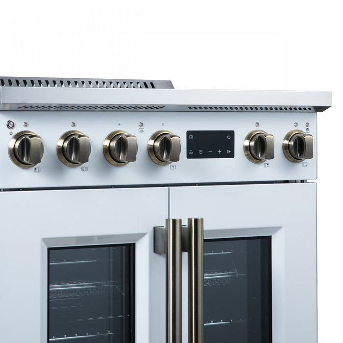 Cuisiniere a induction Torino de 30 po, blanche, avec portes francaises, 4,32 pi³ – FFSIN0950-30WHT