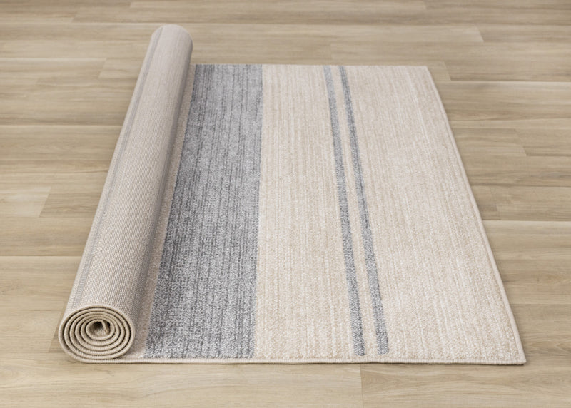Tapis Covington beige et gris a rayures, 5'3\" x 7'7\"