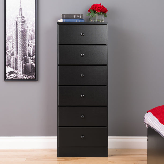 Commode verticale haute Astrid à 6 tiroirs - noire