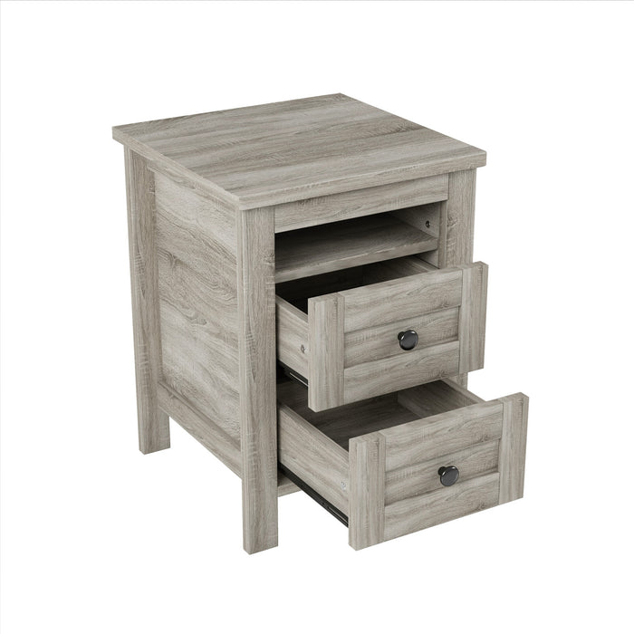 Madison Ensemble de chambre avec lit plateforme style ferme, rangement et station de recharge, taille Queen, gris