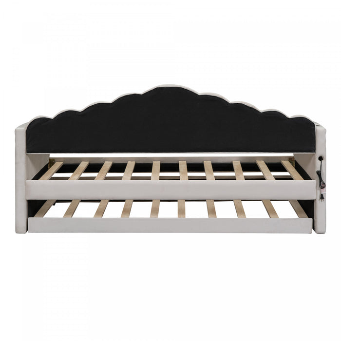 Lily Lit Relevable Capitonne avec Lit Gigogne et Ports de Chargement USB, Taille Twin, Beige