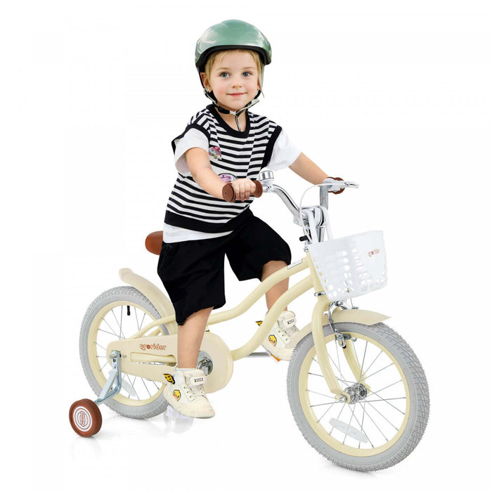 Prorider 16\" Enfants Velo Tout-petit Velo Reglable Avec Roue D'entrainement Pour 4-7 Ans Fille Beige