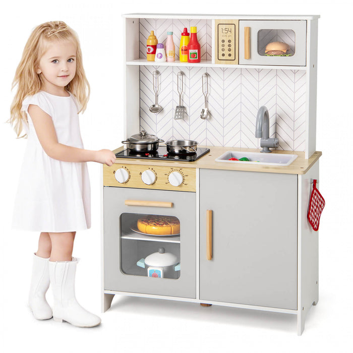 Costway Kids Kitchen Playset Avec Lumieres Sons Micro-ondes Four Cuisine Accessoires