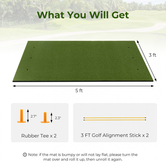 Tapis De Frappe De Golf, 152 Cm X 92 Cm / 152 Cm X 117 Cm Tapis D'entrainement En Gazon Artificiel Pour L'interieur Et L'exterieur, Tapis De Golf Portable Avec 2 Batons D'alignement Et 2 Tees De Golf Pour Les Amateurs De Golf Et Les Debutants