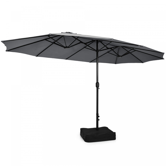 Costway Parasol double face 15FT a manivelle avec base pour marche exterieur Gris