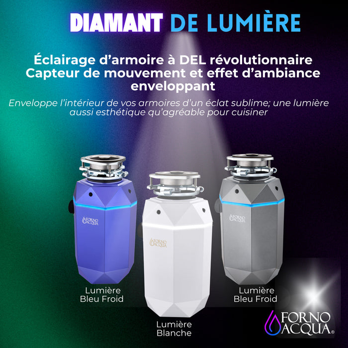 BrightDIAMOND 3/4 HP Broyeur ultra-silencieux, DEL sous armoire, cordon/interrupteur, Noir-WDD075TA1BO