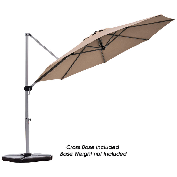 Costway Parasol deporte pour patio de 11 pieds, rotation a 360 degres, inclinaison en aluminium, beige
