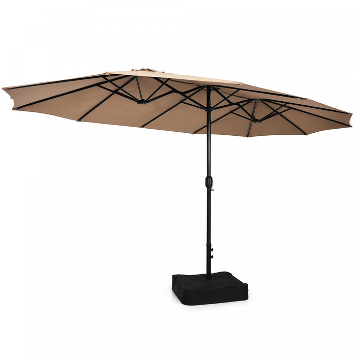 Costway Parasol double face de 15 pieds pour patio, parasol de marche exterieur, beige