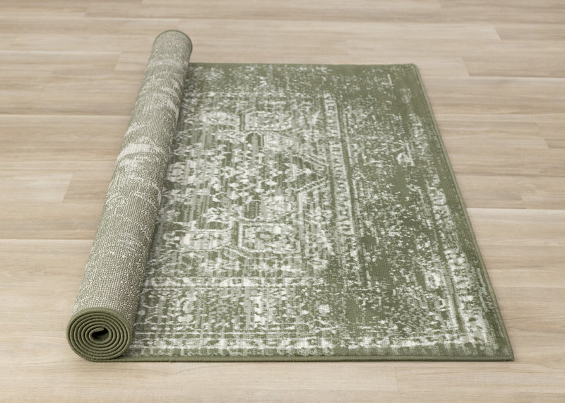 Tapis Florence vert et blanc elegant et classique, 7'9\" x 10'6\"