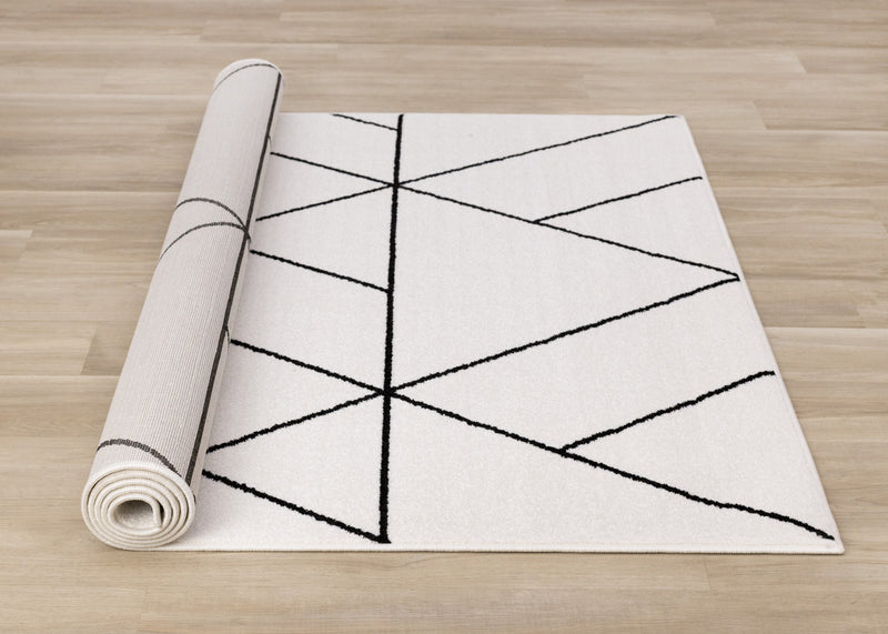 Tapis Covington a motif de treillis geometrique moderne blanc et noir, 7'10\" x 10'6\"