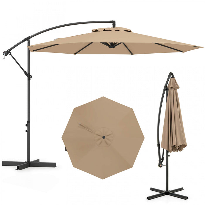 Costway Parasol deporte 10 FT pour terrasse avec 8 baleines, base croisee, inclinable, marron
