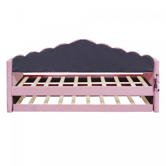 Lily Lit Relevable Capitonne avec Lit Gigogne et Ports de Chargement USB, Taille Twin, Rose