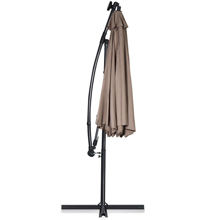Costway Parasol deporte de patio de 10 pieds, solaire LED, rotation a 360 degres, marron