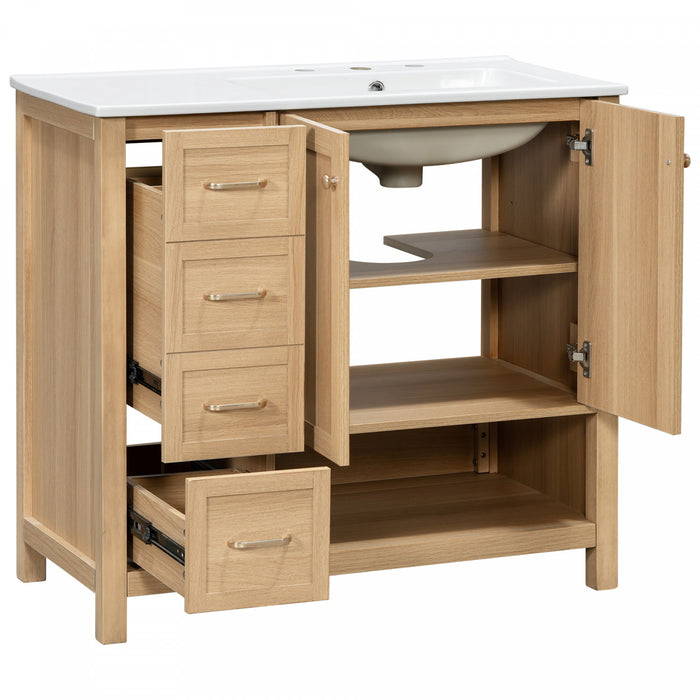 Oakmere Meuble-Lavabo Simple 36 po avec Deux Portes et Deux Tiroirs, Bois Naturel